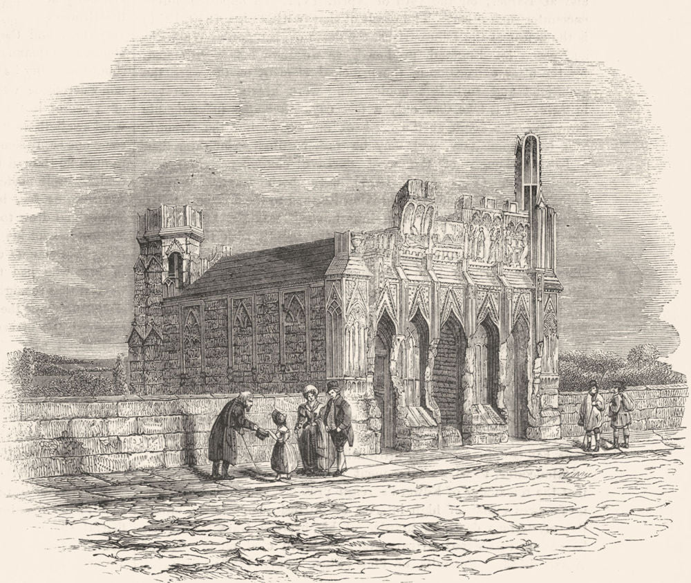 YORKS. Edward Fourth's Chapel, Wakefield Bridge 1845 old antique print picture